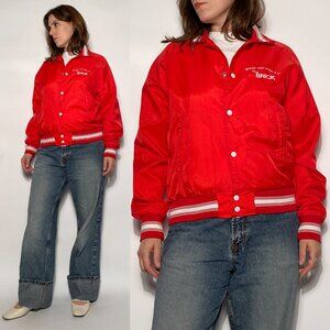 Vintage 1980s Red Sporty Minor League Baseball Bomber Jacket -- Small to Medium